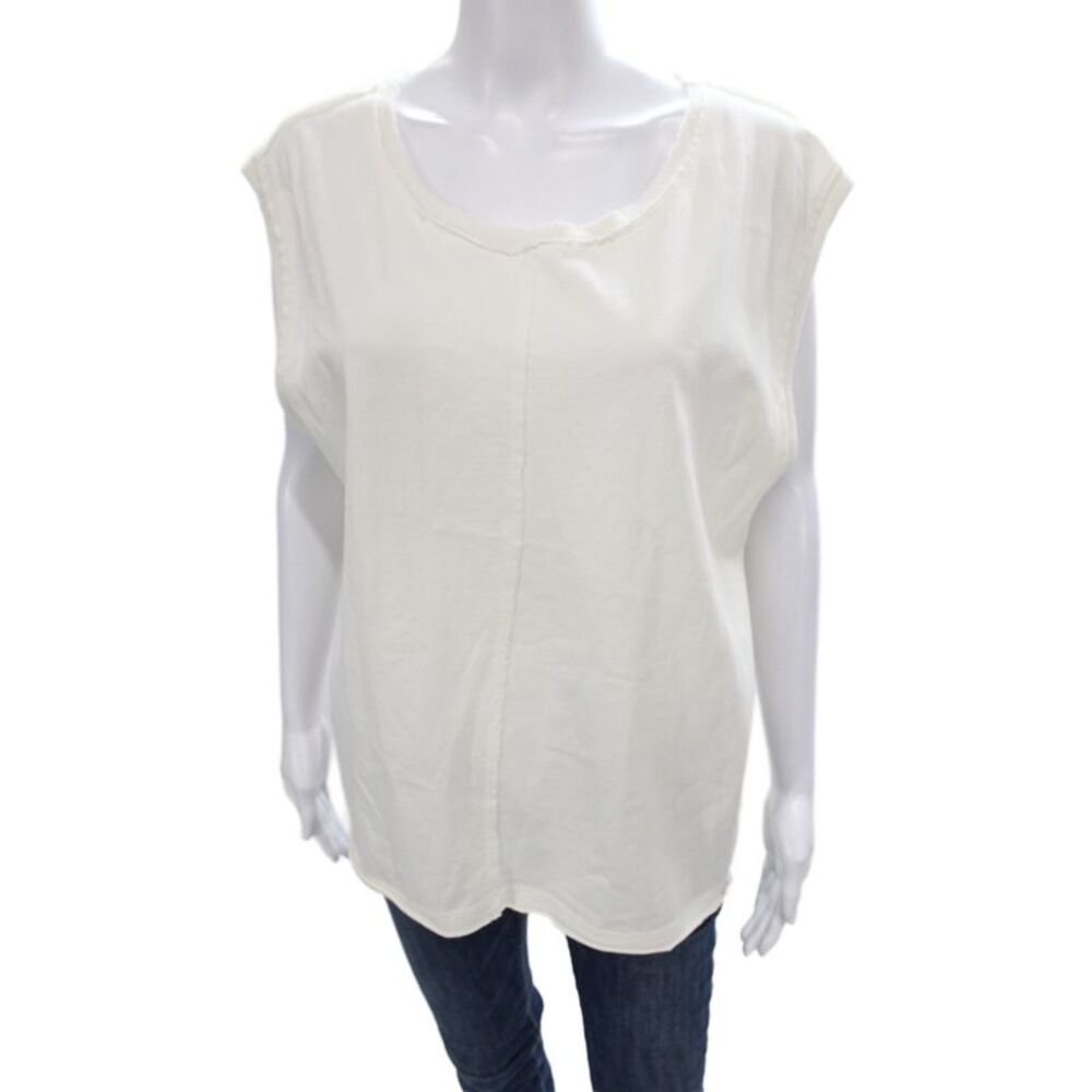 We The Free Women White Cotton Scoop Neck Sleeveless Basic T-Shirt Size S